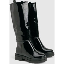Womens Wide Fit Crinkle Tab Knee High Boots - Black - 38, Black
