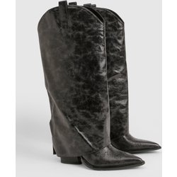 Womens Wide Fit Clean Distressed Western Heeled Cowboy Boot - Black - 38, Black
