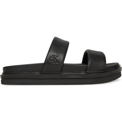Pantoletten Calvin Klein Jeans Flat Molded Doublebar Sandal Lth YM0YM01226 Schwarz