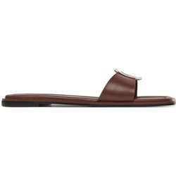 Pantoletten Calvin Klein Flat Slide W/Ck Hw Big - Lth HW0HW02482 Braun