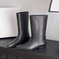 Leder Koreanische Version Wildleder Spitz Zehen Mittelhohe Stiefel Niedriger Absatz Flacher Boden Retro Modisch Weiter Schaft Martin Stiefel Kurze Stiefel 40 schwarz