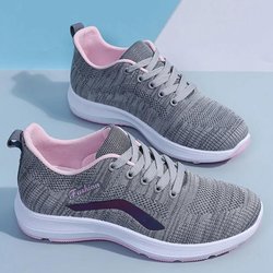 Damen Flying Woven Sportschuhe Frühling und Herbst Mesh Atmungsaktive Freizeitschuhe Rutschfester leichter Laufschuh 35 grau
