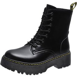 Combat-Stiefel für Damen mit Schnürung, 5 cm, Plateaustiefel mit dickem Absatz, britischer Stil, größere Höhe, Freizeitstiefel mit dicker Sohle 38 schwarz