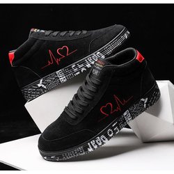 Atmungsaktive Mid-Top-Sneaker - Weiche Gummisohle, Herz- & Musik-Grafikdesign, Lässige Streetwear-Schuhe Herren 39 coole schwarze