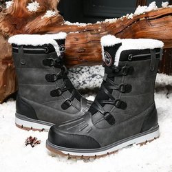 Modische, hochwertige Winter-Schneestiefel für Herren aus Plüsch, warm, bequem, rutschfest, verschleißfest, wasserdicht, lässige Baumwollschuhe für den Außenbereich 38 grau