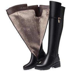 Overknee-Stiefel aus Leder für Damen mit mittelhohem Absatz und Plüschfutter – bequemes Winterschuhwerk 37