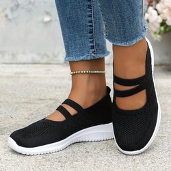 Lässige Sneaker für Damen im Sommer, atmungsaktive Mesh-Ballerinas, bequeme Slip-On-Loafer, Damen-Wanderschuhe 39 schwarz