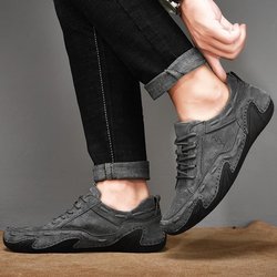 Der Trend zu Herren-Freizeitschuhen aus Schweinsleder, modische, atmungsaktive Sportschuhe, rutschfeste, bequeme Business-Schuhe 46 grau
