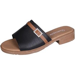 Sandalen Hausschuhe Damen Koreanische Strass Ein-Wort-Hausschuhe Dicke Flache Absätze Alleskönner Lässige Hausschuhe Alleskönner Einfache Flip-Flops Damen Sommerschuhe 35 schwarz