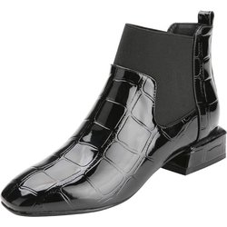 Chelsea Booties Stiefeletten Damen Kurze Lackleder Dicken High Heels Botas Winterschuhe 39 schwarz