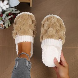 1 Paar Hausschuhe aus Kunstfell, lässige Slip-On-Schuhe mit Plüschfutter, bequeme Hausschuhe für den Innenbereich 42-43 braun