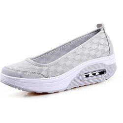 Mode Damen Shake atmungsaktive Mesh-Schuhe Slip-on Casual Platform Air Cushion Schuhe 42 grau