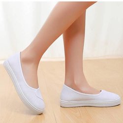 Krankenschwesterschuhe Damen, weiß, flach, Krankenhaus-Arbeitsschuhe, bequeme Stoffschuhe mit Sehnensohle, atmungsaktiv, weiche Sohle, Kosmetikerin, kleine weiße Schuhe 40 elfenbein