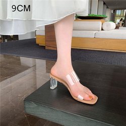 Bequeme Schuhe für Damen Helle Farbe Kristall-Slipper Offene Zehen Hohe Absätze Schuhe Frau Kristall Transparent Absatz-Slipper 34