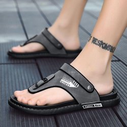 EVA Slides Sommer Herrensandalen Leder Lässige Außenpantoffeln Outdoor Strand Weiche Unterseite Rutschfeste Flip-Flops 45