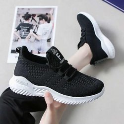 Damen-Sneaker in Übergröße, vielseitige Lauf- und Sportschuhe mit weicher Sohle, atmungsaktives Mesh, Freizeitschuhe für unterwegs 35 schwarz