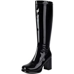 Mode Damen Kniehohe Stiefel Leder Sexy Reißverschluss Winterschuhe Schwarz Gold Rot Absatz Lang Chelsea Boot Damen Große Größe 40 schwarz