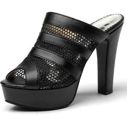 Fashion Fashion Hausschuhe Damen Sommerschuhe High Heels Sandalen Plateau Pantoletten Schwarz Gelb Weiß Slides Party Schuhe Damen Große Größe 45 44 schwarz