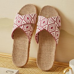Leinenpantoffeln Heimtextilien Sommerpantoffeln für Damen Indoor-Hotelsandalen Rutschfeste, leise Hausschuhe 45-46 rosa