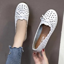 Bequeme, flache Einzelschuhe mit weicher Sohle, atmungsaktives Design mit hohler Schleife, lässige Arbeitsschuhe für Damen, Slip-on aus weichem Kunstleder mit flacher Öffnung 40