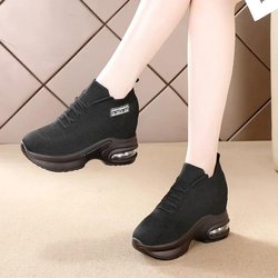 Super dicke Sohle, hochgezogene Sneakers für Damen, Herbst, neue atmungsaktive Mesh-Damenschuhe, bequeme Freizeitschuhe für Damen 38 schwarz