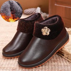 Damenschuhe Warme Stiefel mit dicker Sohle, wasserdichte, rutschfeste Winterstiefel, Schuhe mit weicher Sohle und rutschfeste Lederschuhe aus Samt für ältere Menschen, Schneestiefel 35 braun