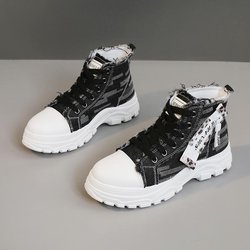 Neue Canvas-High-Top-Sneakers für Damen, atmungsaktive Plateau-Freizeitschuhe, Martin-Stiefel mit dicker Sohle für den Sport 38 schwarz