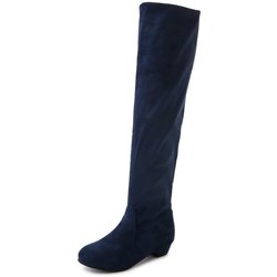 Lange, elastische Wildlederstiefel für Damen – runde Zehenpartie, hohes Rohr, Zwei-Wear-Stil, große Größe, europäisches und amerikanisches Design 39 blau