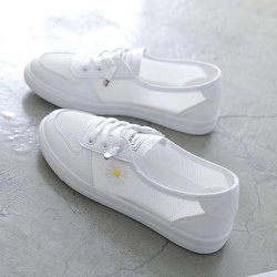 Damen Sommer Sportschuhe Mesh Flache Unterseite Kleine Weiße Schuhe Lässige Atmungsaktive Bohnenschuhe 40 weiß