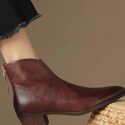 2024 Mode Damenschuhe Basic Damenstiefel Büro Stiefeletten Damen Spitzschuh Reißverschluss hinten Quadratischer Absatz Schuhe Damenschuhe 39 braun