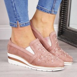 Frauen Glänzende Strass Loafers Slip-on Dicken Botton Casual Damen Kristall Schuhe Weibliche Slipsole Schuhe 39 rosa