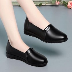 Frühlings- und Herbstschuhe für Damen, Lederschuhe für mittleres und älteres Alter, mit flacher Sohle, rutschfest, bequem, mit weicher Sohle, Einzelschuhe für Damen 38 schwarz