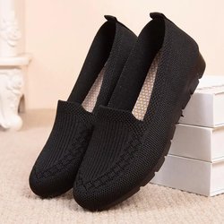 Damen Strick Einfarbig Slipper, Leichte Rutschfeste Flache Slip-On Schuhe, Lässige Laufschuhe 43 schwarz