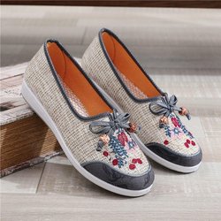 Gestickte Stoffschuhe, flache Damenschuhe, hohl und atmungsaktiv, zum Einschieben, einfach, lässig, Retro, Ethno-Stil, Frühling und Sommer 37 grau