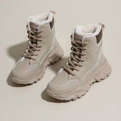 TUINANLE Damen Warme High-Top-Sneaker mit Futter aus Kunstfell - Runde Zehenpartie, Dicke Sohle, Lässige Komfortschuhe 41 khaki