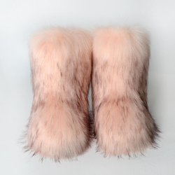 Frauen Neue Winter Pelz Einteilige Nachahmung Waschbären Pelz Warme Schnee Stiefel Pelzigen Schuhe Outdoor Stiefel 42 rosa