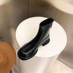 Kurze Lederstiefel für Damen aus weichem Leder, braune Stiefel im Retro-Stil im britischen Stil, dicke Unterseite, rutschfest, schlicht, lässig, Pendeln, Harajuku-Mode 38 schwarz