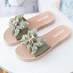 Damen-Slipper, Sommer, neue Outdoor-Mode, leicht, geruchshemmend, dicke Unterseite, weiche Unterseite, tragbar, Hundert Fliege oben, Sandalen mit Riemen, Flip-Flops 41 grün