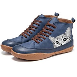 Bedruckte Katzen-Freizeitschuhe für Damen, europäische und amerikanische Plateauschuhe mit runder Spitze 42 blau