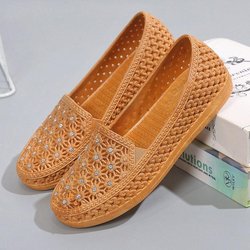 Flache Schuhe Frauen Aushöhlen Slip auf Casual Krankenschwester Schuhe Sommer Loafers Weibliche Sandalen Flach Strand Atmungsaktiv 41 gold