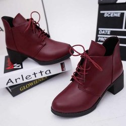 Damen High Heel Schuhe Martain Stiefel PU Leder Spitzschuhe Schnürschuhe Herbst Winter Schuhe 35