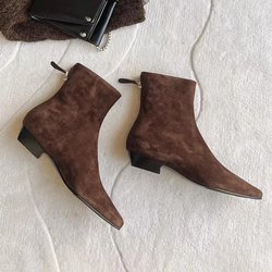 Flache Stiefeletten Wildleder Warm Damen Schuhe Winter Marke Eckige Zehenpartie Lässig Chelsea Trend Niedrige Absätze Schneestiefel Mujer Zapatos 41