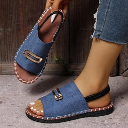 Flache Sandalen Damen Stoff Elastische Bänder Metalldekorationen Übergrößen Schuhe Strandschuhe 39 blau