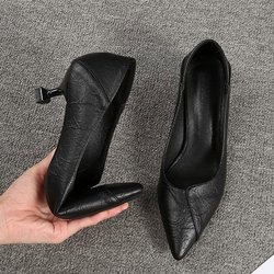 High Heels Damen Stiletto All-Match Sexy Einzelschuhe Professionelle Arbeitsschuhe Schwarze Lederschuhe Leichte, weiche Arbeitsschuhe 38