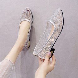 Damen Sandalen mit dicken Absätzen, Damen-Mesh, ausgehöhlte spitze Einzelschuhe, Kinder, mittlerer Absatz, Arbeitsschuhe 42 silber