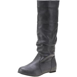 Damenmode Winter Flacher Absatz Lange Stiefel Casual Spitze Zehen Knie PU Lederstiefel Damen Outdoor Rutschfeste Booties Plus Größe 34-43 37 grau