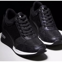 Mode Keilabsatz-Sneakers Mesh Plateau-Schuhe Einfarbig Dicke Sohle Reißverschluss Vulkanisierte Schuhe für Damen Sneakers Zapatos De Mujer 42 schwarz