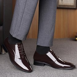Herbst Neue Herren Business Kleid Spitzschuh Lackleder Schuhe Jugend Allgleiches Schnüren Große Größe Herrenschuhe Bräutigam Hochzeitsschuhe 43 braun