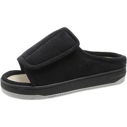 Herren Damen Diabetiker Hausschuhe Verstellbare Hausschuhe für geschwollene Füße Offene Zehen mit Gummisohle für drinnen und draußen 38-39 schwarz