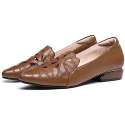 Weiches Leder, geschnitzt, hohl, Damen-Lederschuhe, Mokassin, Arbeitsschuhe, Spitze, dicker Absatz, weiche Sohle, Sandalen, bequem, modisch, Frühling und Sommer 40 braun